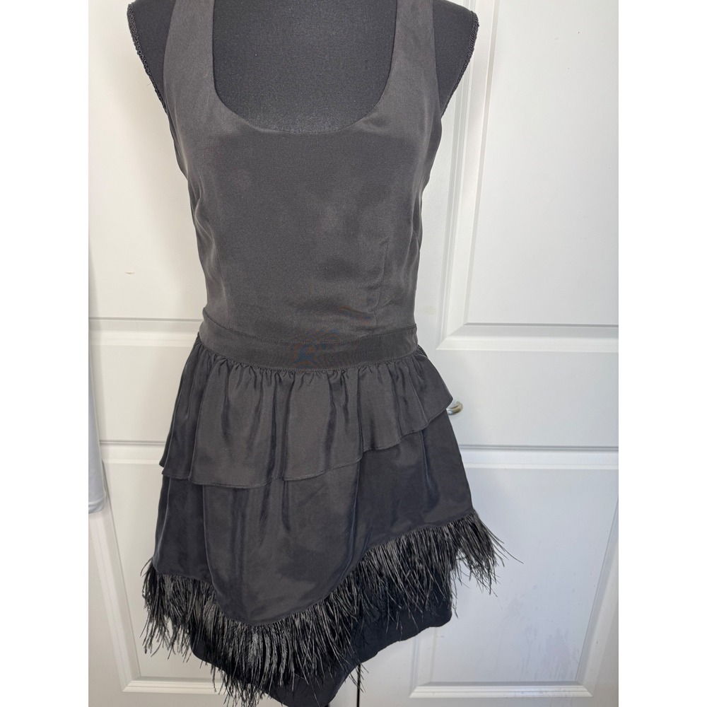 Madison Marcus 100% Silk‎ Black Cocktail Ostrich Feather Dress size Small